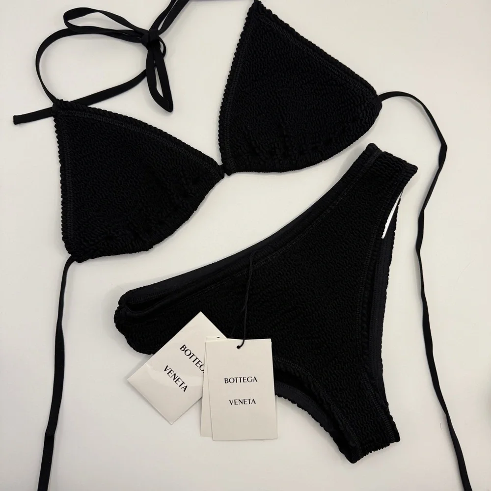 NEW Bottega Veneta Black Bikini Set Swimwear CRINCKLED size small - Picture 5 of 7